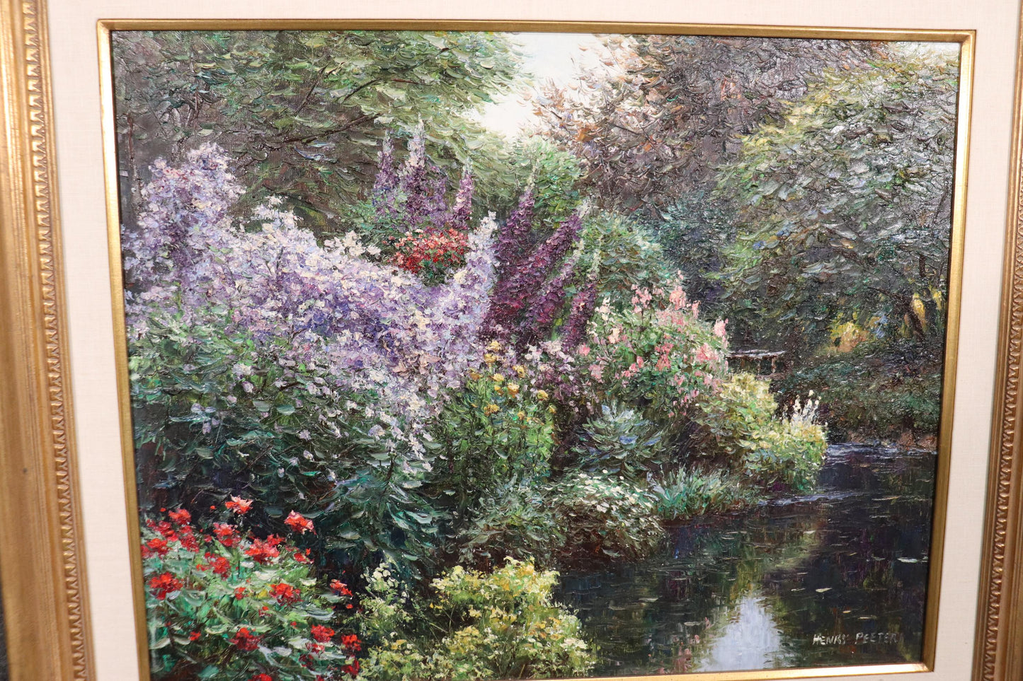 Large Oil Painting of Flowers by Chinese Artist Henry Peeters 'Hing Biu'