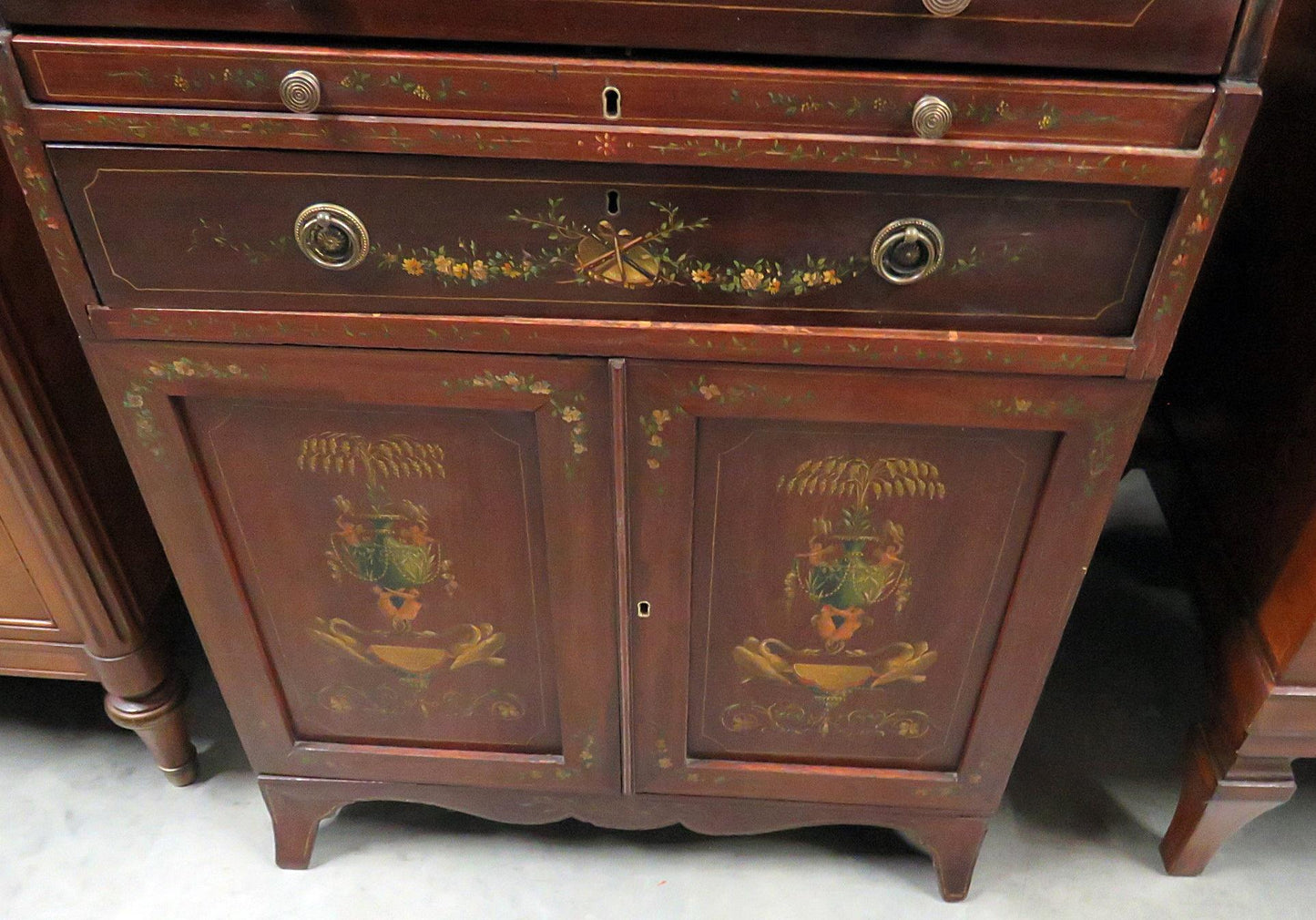 Adams Style Vernis Martin Paint Decorated Antique Cylinder Desk