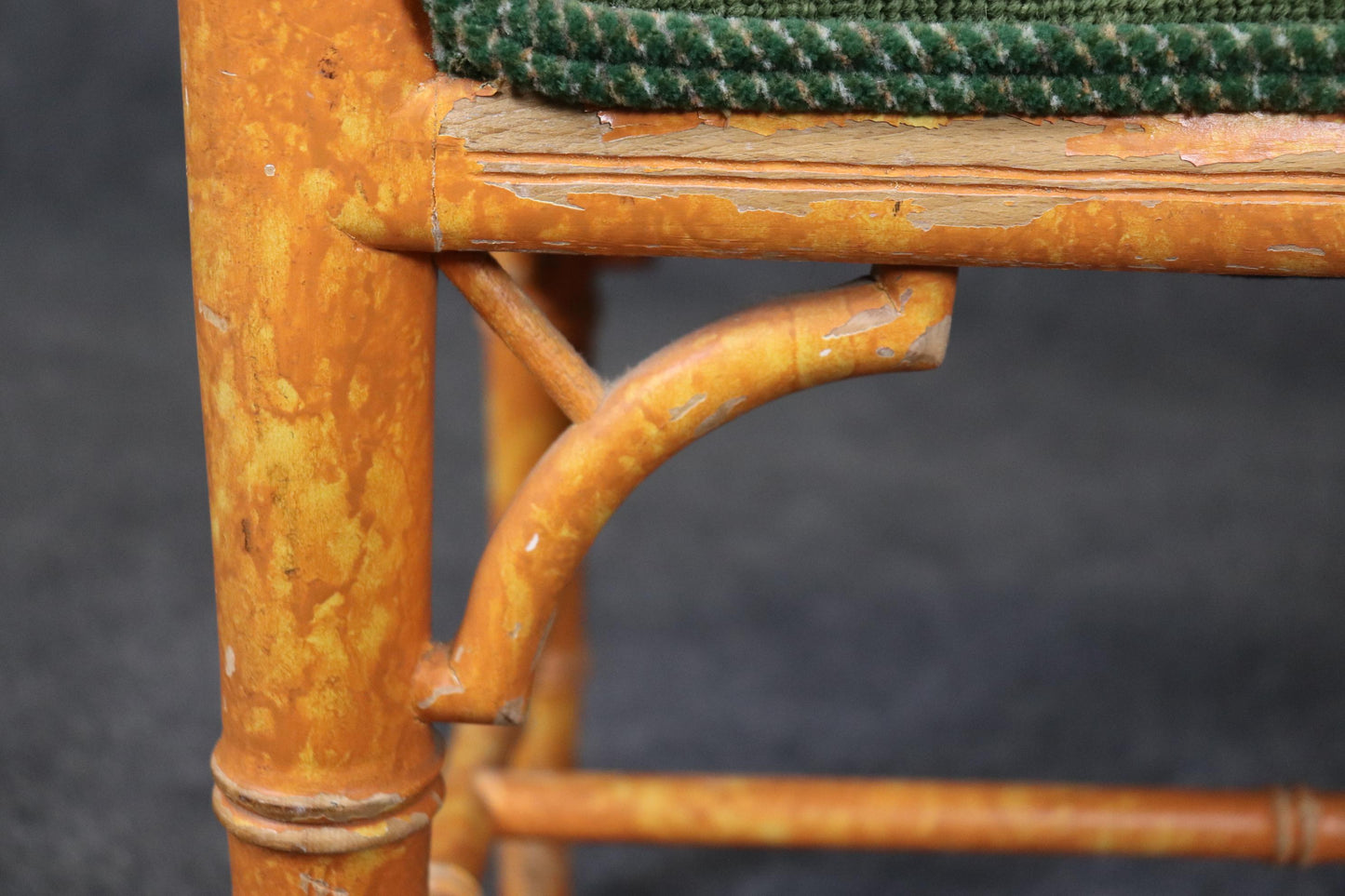 Faux Bamboo Paint Decorated Window Bench Stool with Needlepoint Upholstery