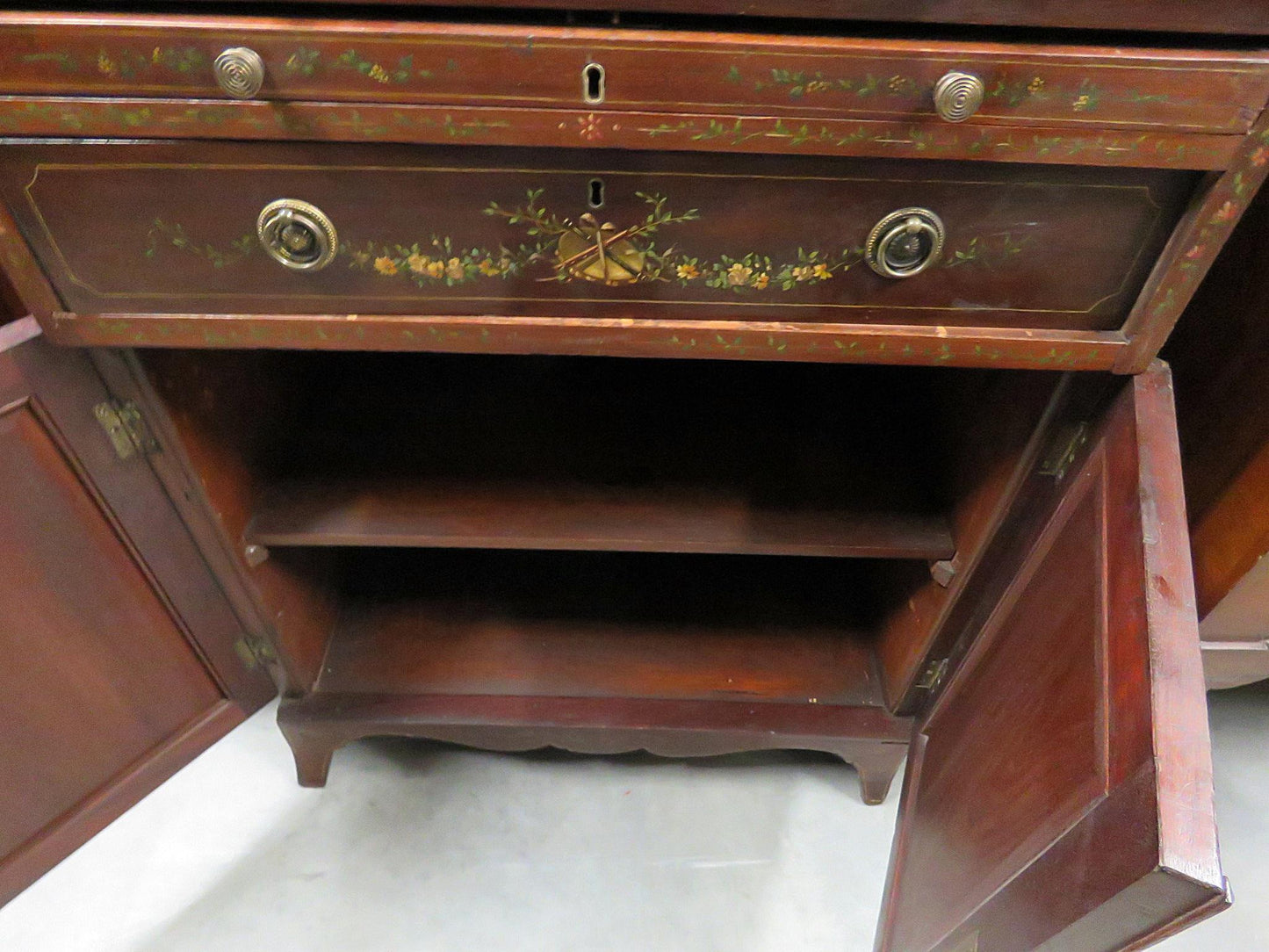 Adams Style Vernis Martin Paint Decorated Antique Cylinder Desk