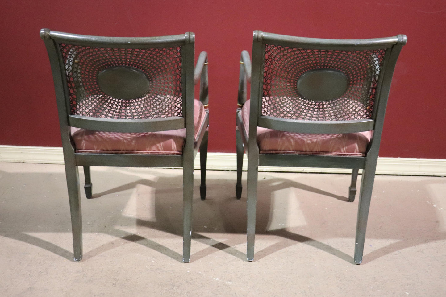 Pair Hand Painted Adams Style Cane Back Armchairs