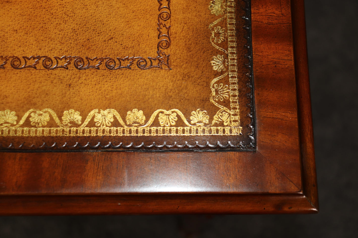 Yellow Ochre Leather Top Maitland Smith Regency Mahogany Desk with Trays