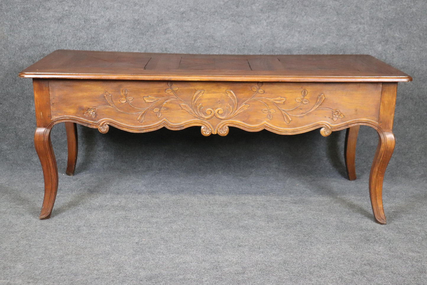 Carved Floral Back 18th Century Country French Carved Walnut Writing Desk