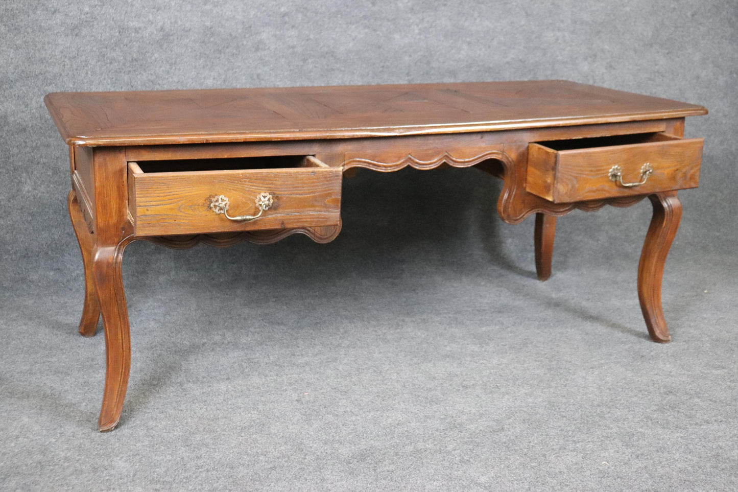 Carved Floral Back 18th Century Country French Carved Walnut Writing Desk