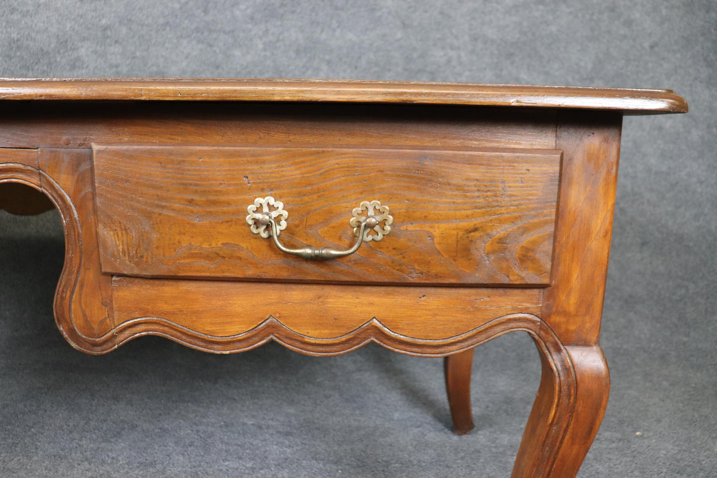 Carved Floral Back 18th Century Country French Carved Walnut Writing Desk