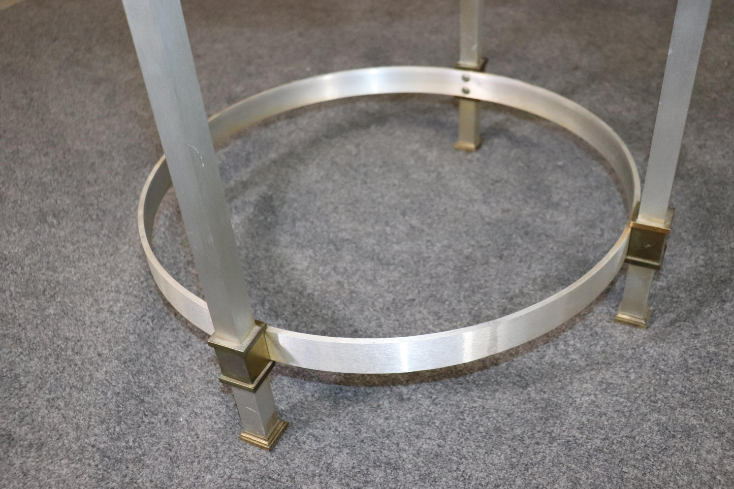 Brass and Steel Glass Top Maison Jansen Style Directoire End Table, circa 1960