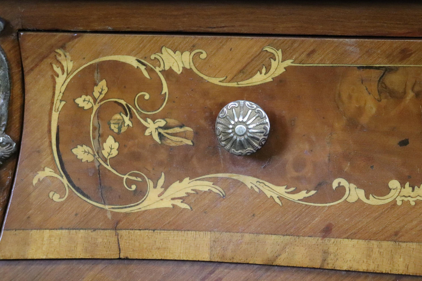 Highly Decorated Bronze Mounted Inlaid Fancy Italian Bombe Form Commode Chest