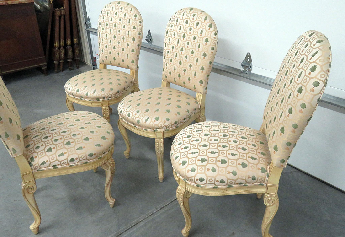 Set of Antique 4 Louis XV Style Painted Dining Side Chairs