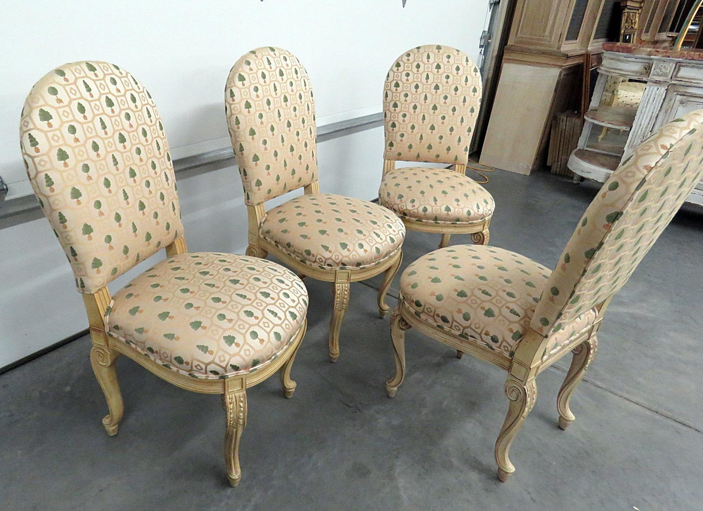 Set of Antique 4 Louis XV Style Painted Dining Side Chairs