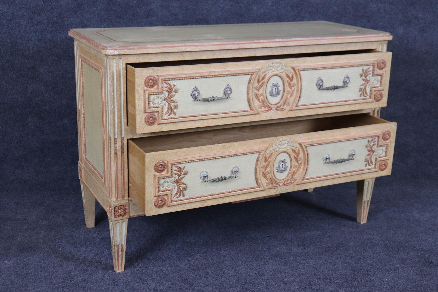 French Directoire Style Paint Decorated Two Drawer Baker Commode Dresser