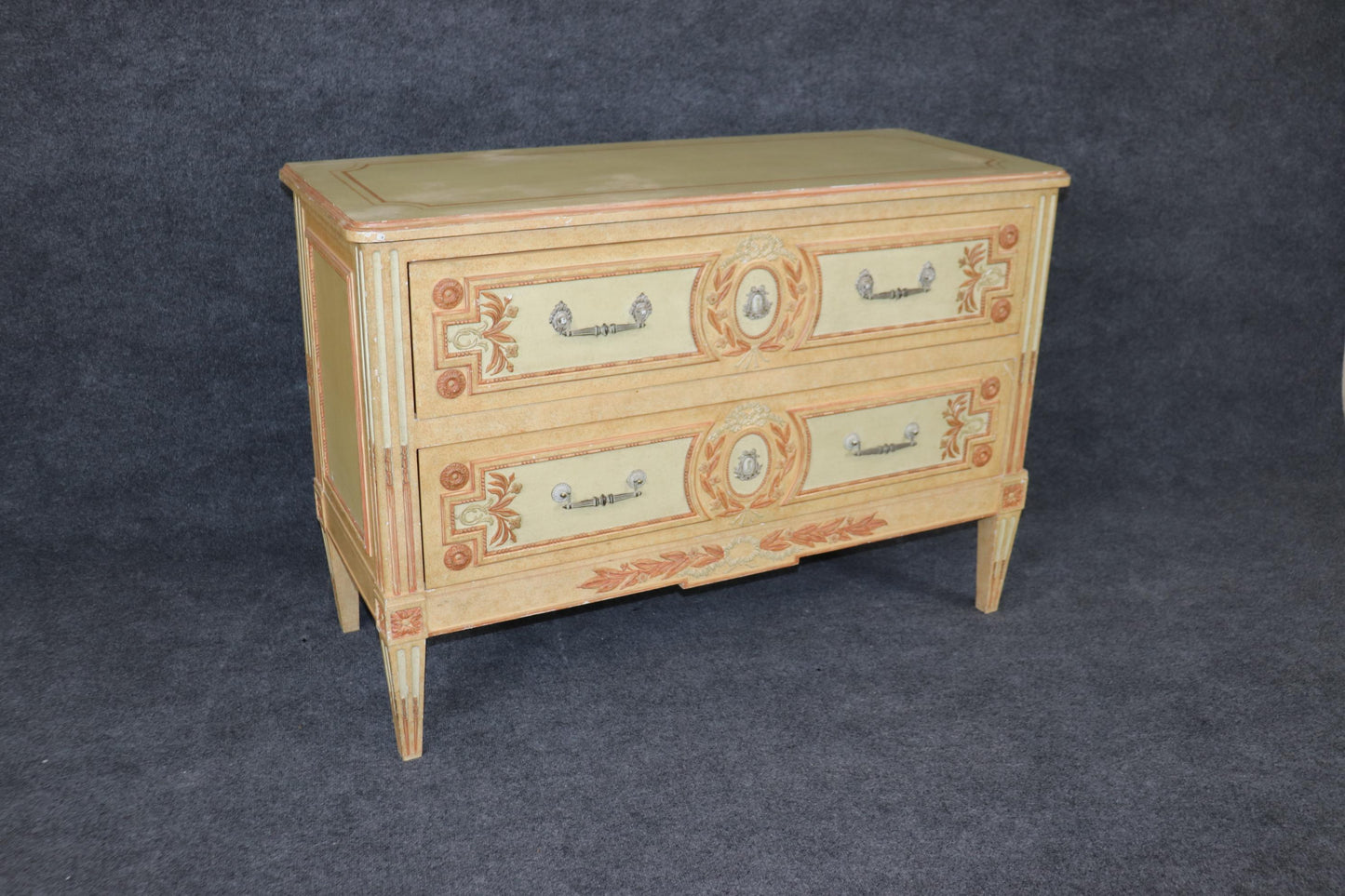 French Directoire Style Paint Decorated Two Drawer Baker Commode Dresser