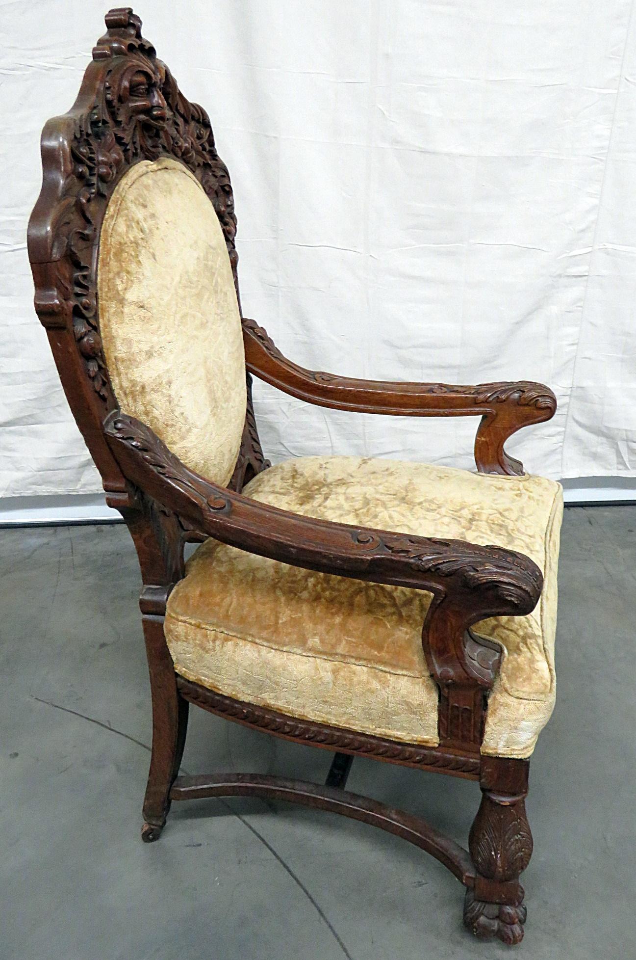 Renaissance Style Oak Throne Chair Attributed to Horner