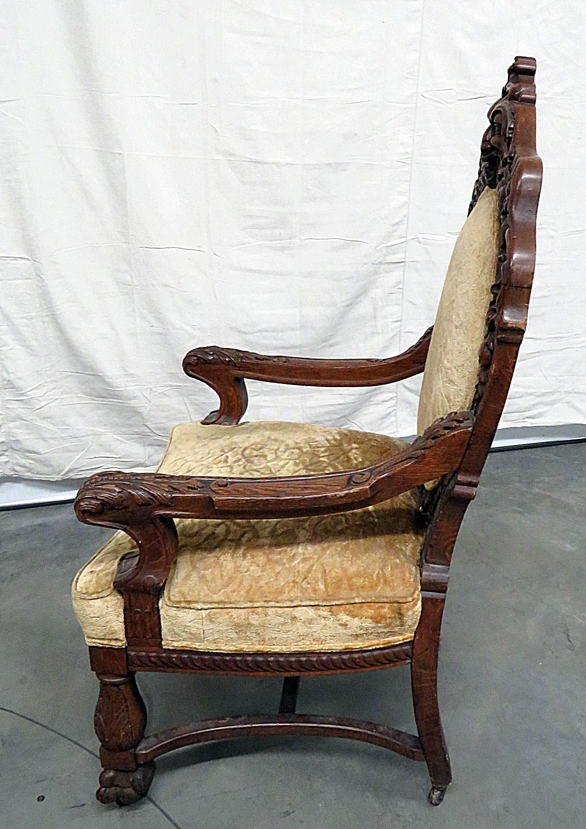 Renaissance Style Oak Throne Chair Attributed to Horner