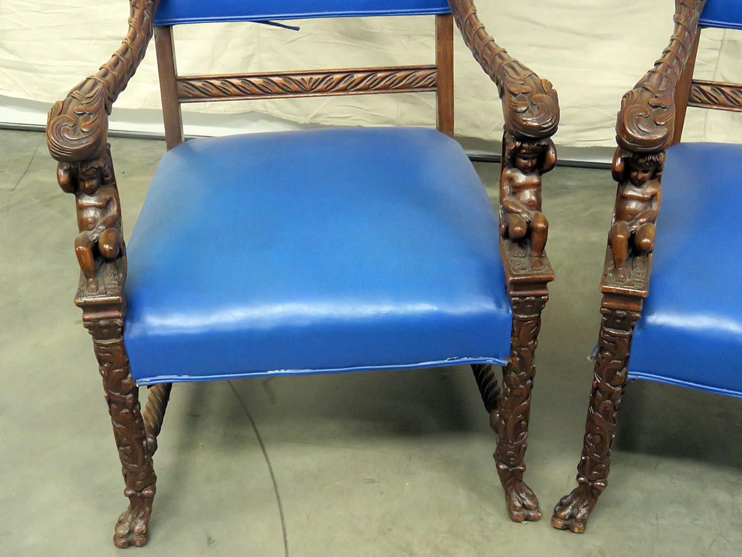 Pair of Renaissance Style Cherub Putti Throne Chairs Attributed to Horner