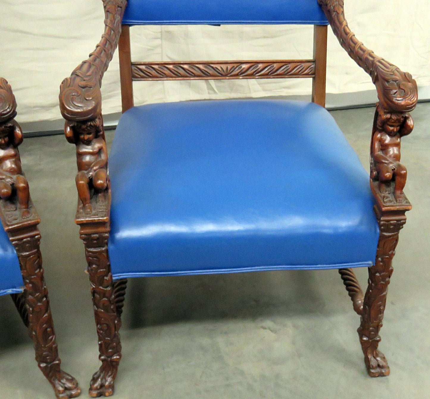 Pair of Renaissance Style Cherub Putti Throne Chairs Attributed to Horner