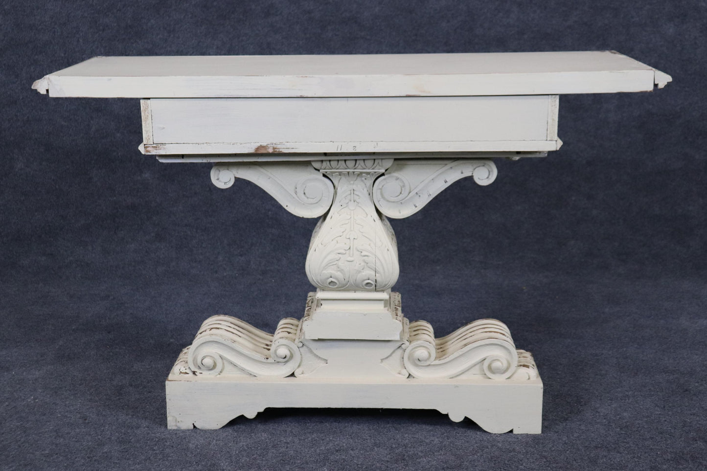 Pair of Distressed White Painted Carved Jacobean Style Console Tables