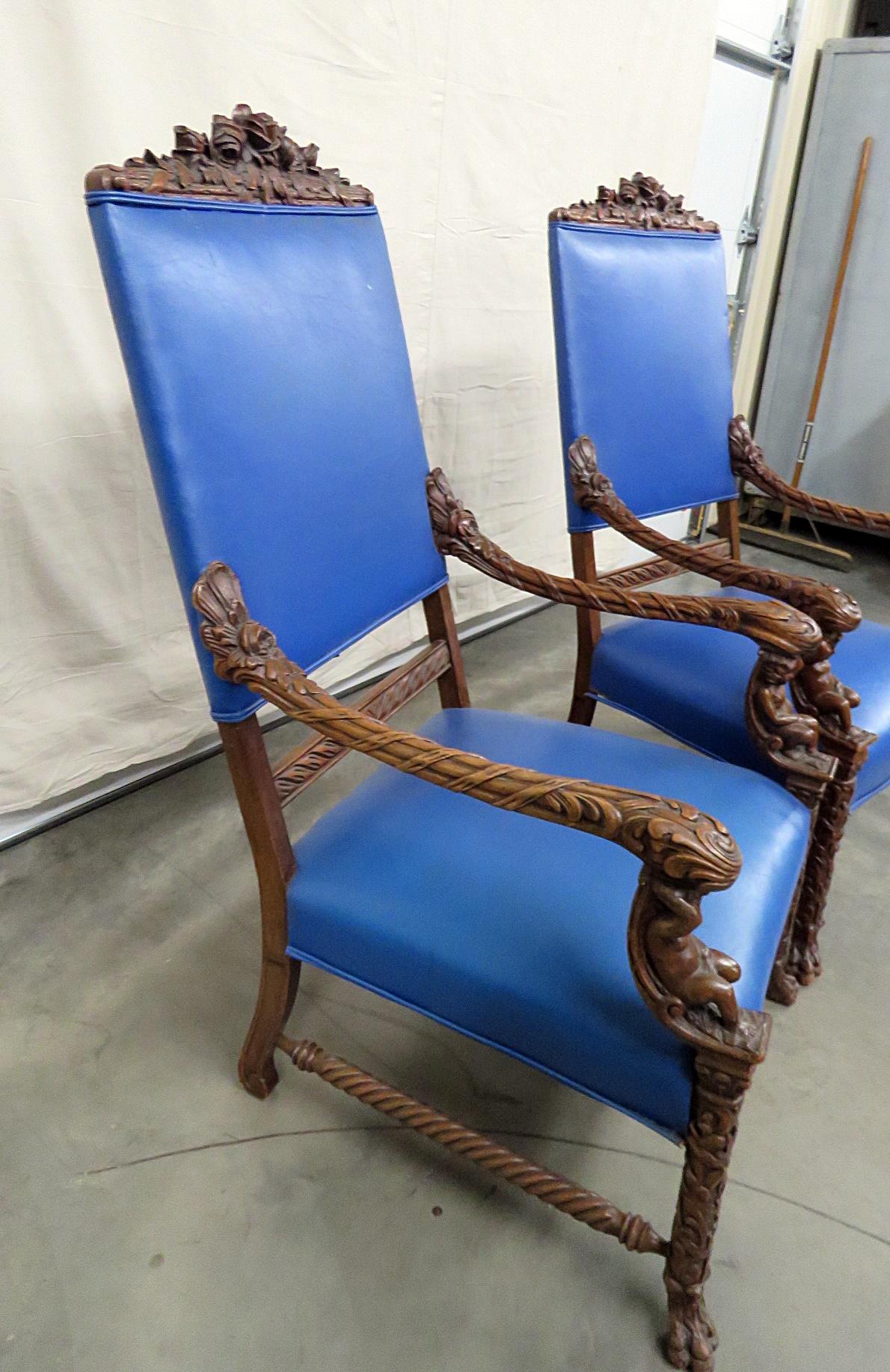 Pair of Renaissance Style Cherub Putti Throne Chairs Attributed to Horner