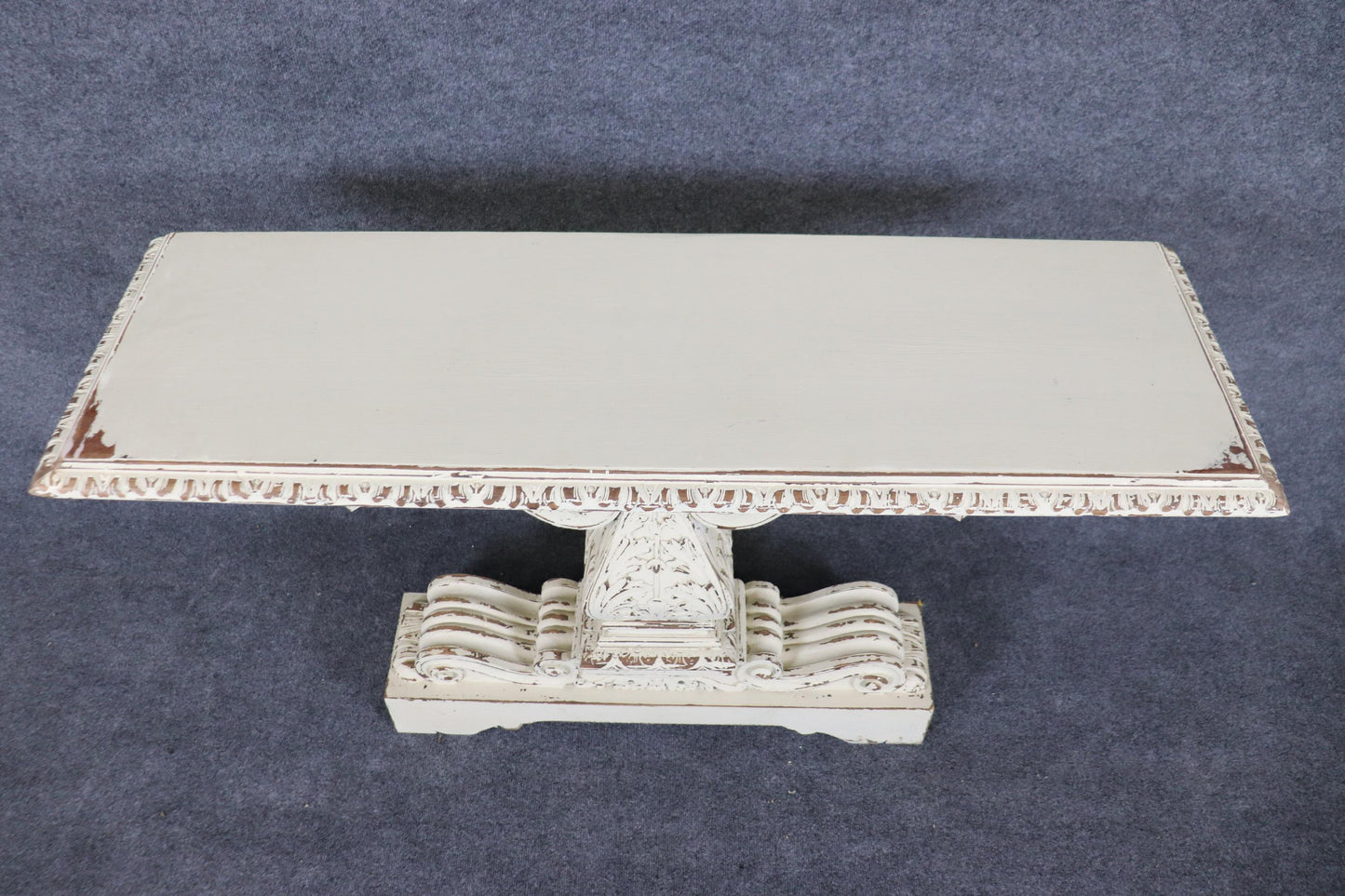 Pair of Distressed White Painted Carved Jacobean Style Console Tables