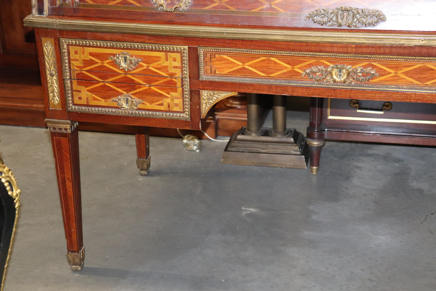 Monumental Inlaid French Bronze Mounted Louis XVI Cylinder Desk Circa 1900