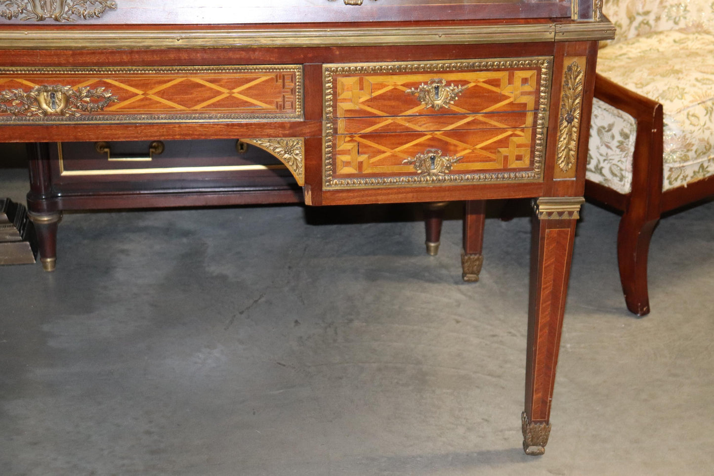 Monumental Inlaid French Bronze Mounted Louis XVI Cylinder Desk Circa 1900