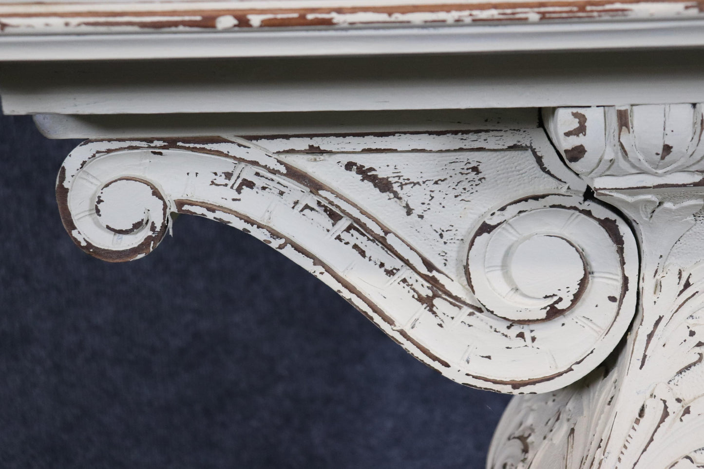 Pair of Distressed White Painted Carved Jacobean Style Console Tables