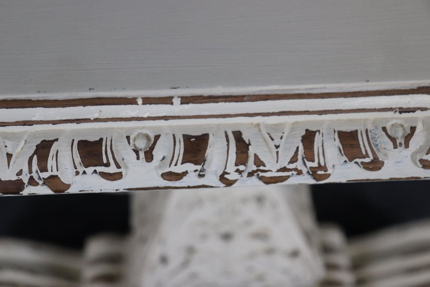 Pair of Distressed White Painted Carved Jacobean Style Console Tables