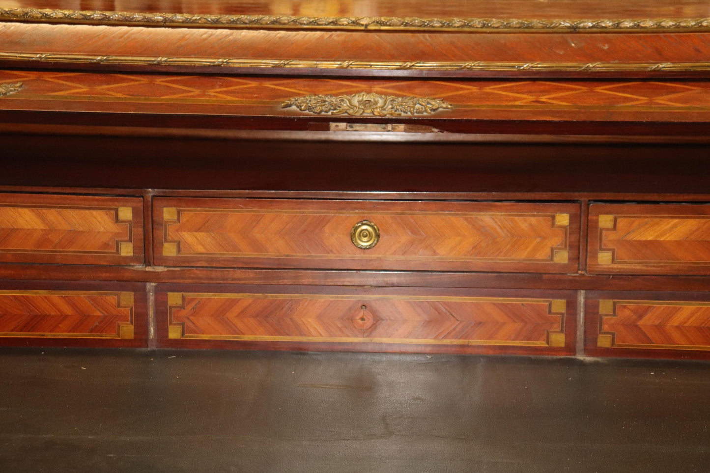 Monumental Inlaid French Bronze Mounted Louis XVI Cylinder Desk Circa 1900