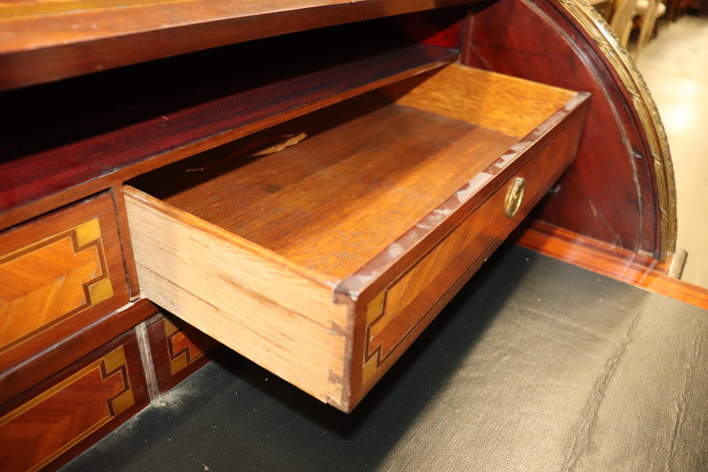 Monumental Inlaid French Bronze Mounted Louis XVI Cylinder Desk Circa 1900