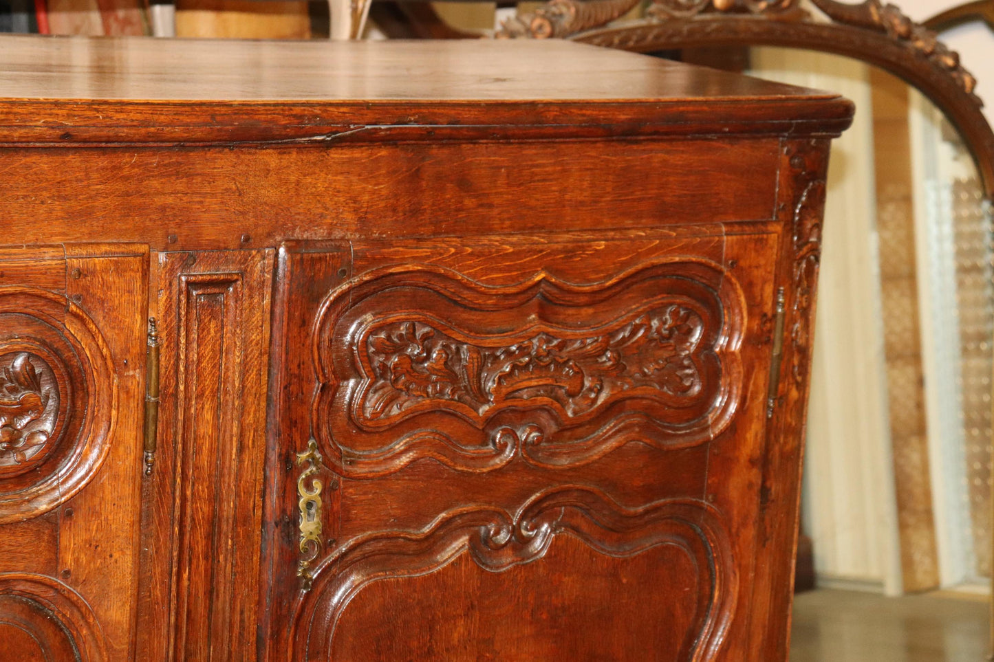 Antique 1770s Era Country French Solid Walnut Carved Sideboard Buffet