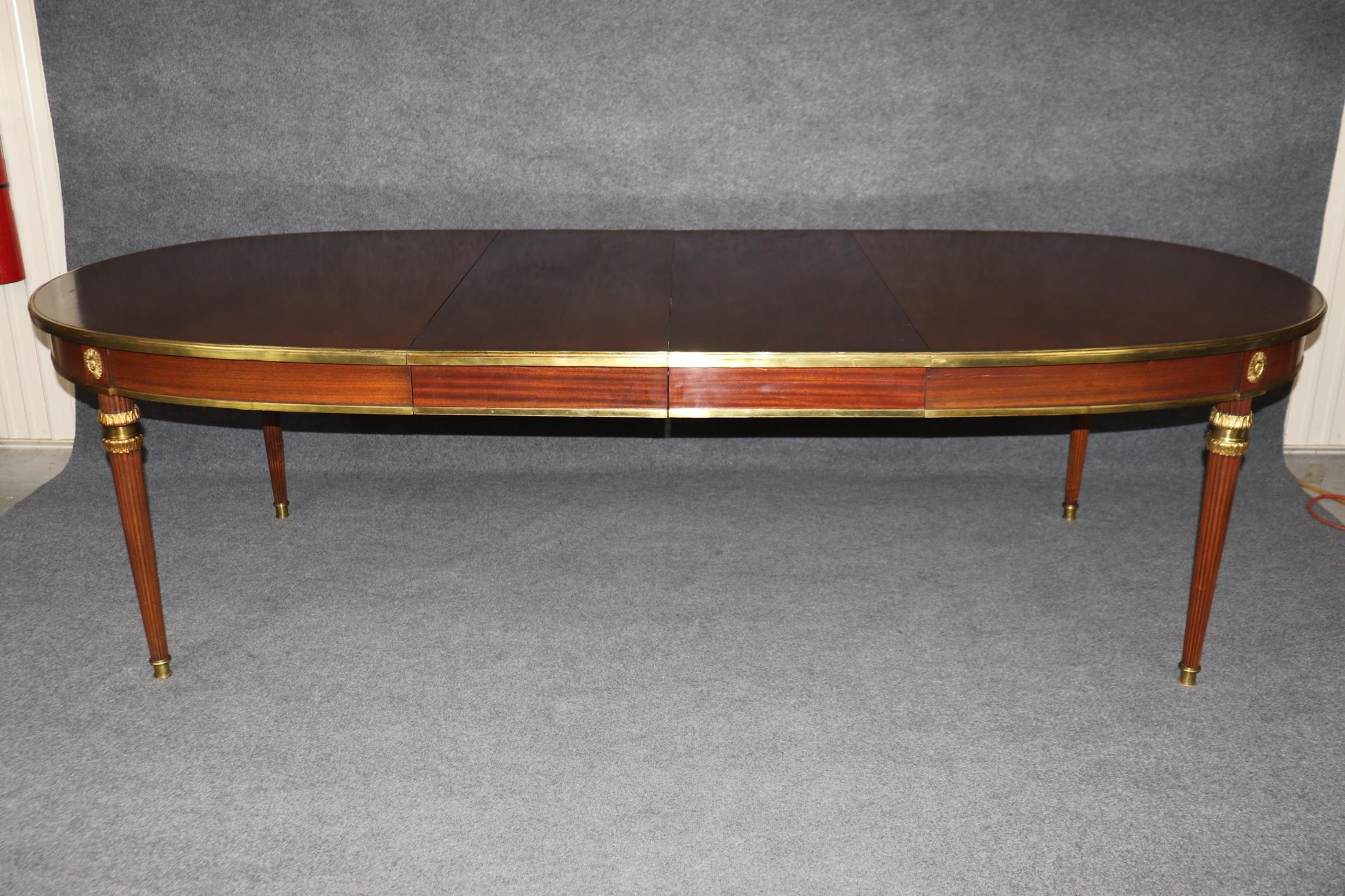 Rare Bronze Mounted Signed Maison Jansen Ribbon Mahogany Dining Table