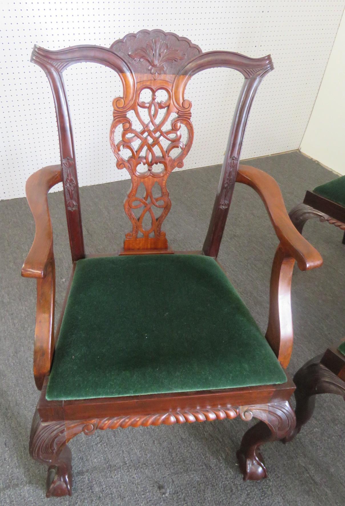 Set of 8 Finely Carved Solid Mahogany Georgian Style Dining Chairs C1920s