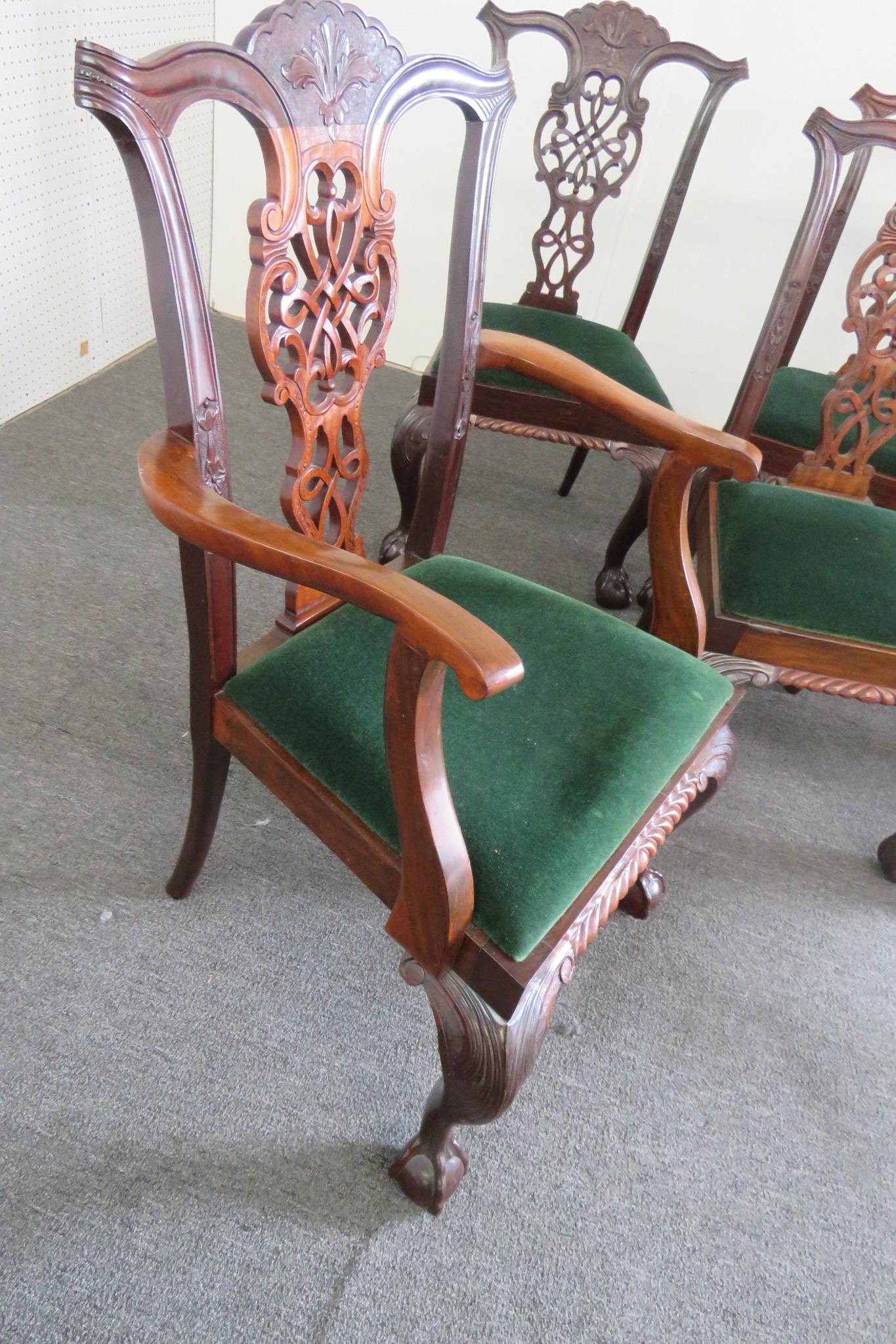 Set of 8 Finely Carved Solid Mahogany Georgian Style Dining Chairs C1920s