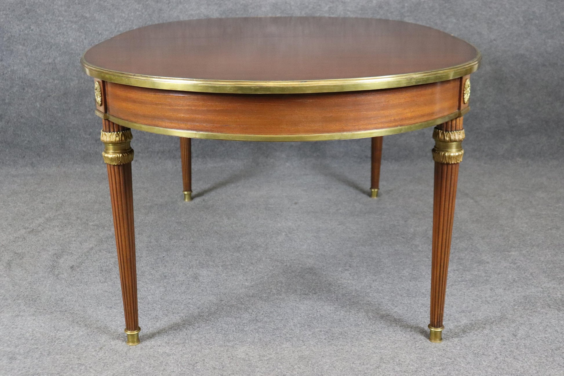 Rare Bronze Mounted Signed Maison Jansen Ribbon Mahogany Dining Table