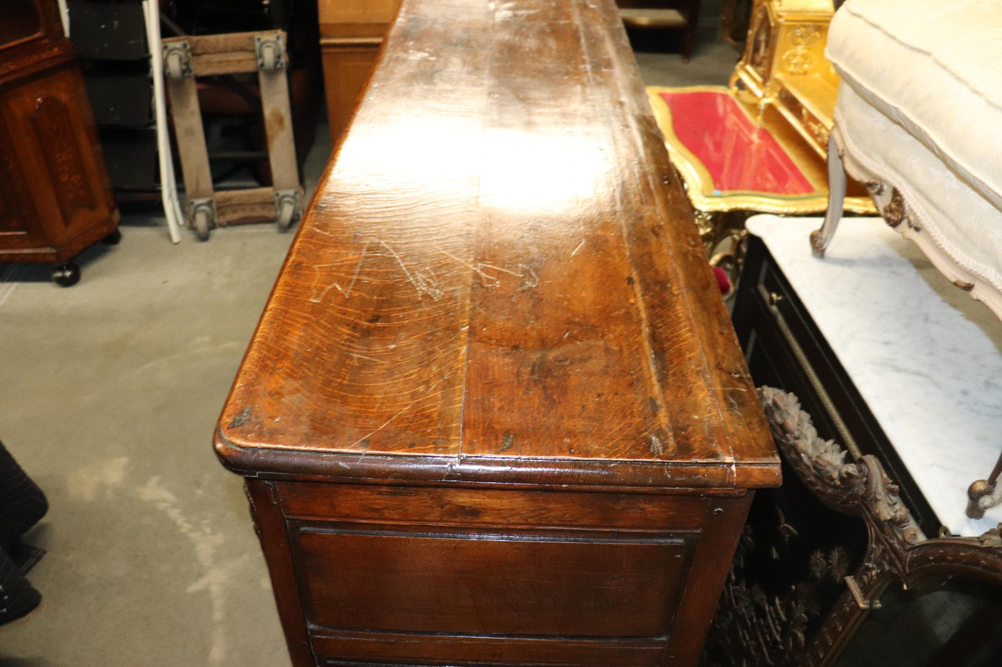 Antique 1770s Era Country French Solid Walnut Carved Sideboard Buffet