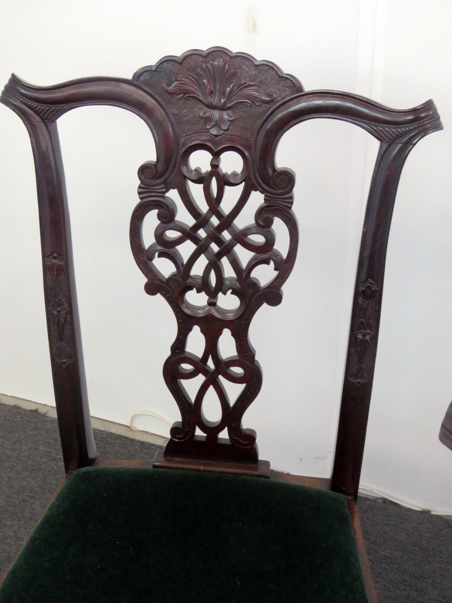 Set of 8 Finely Carved Solid Mahogany Georgian Style Dining Chairs C1920s