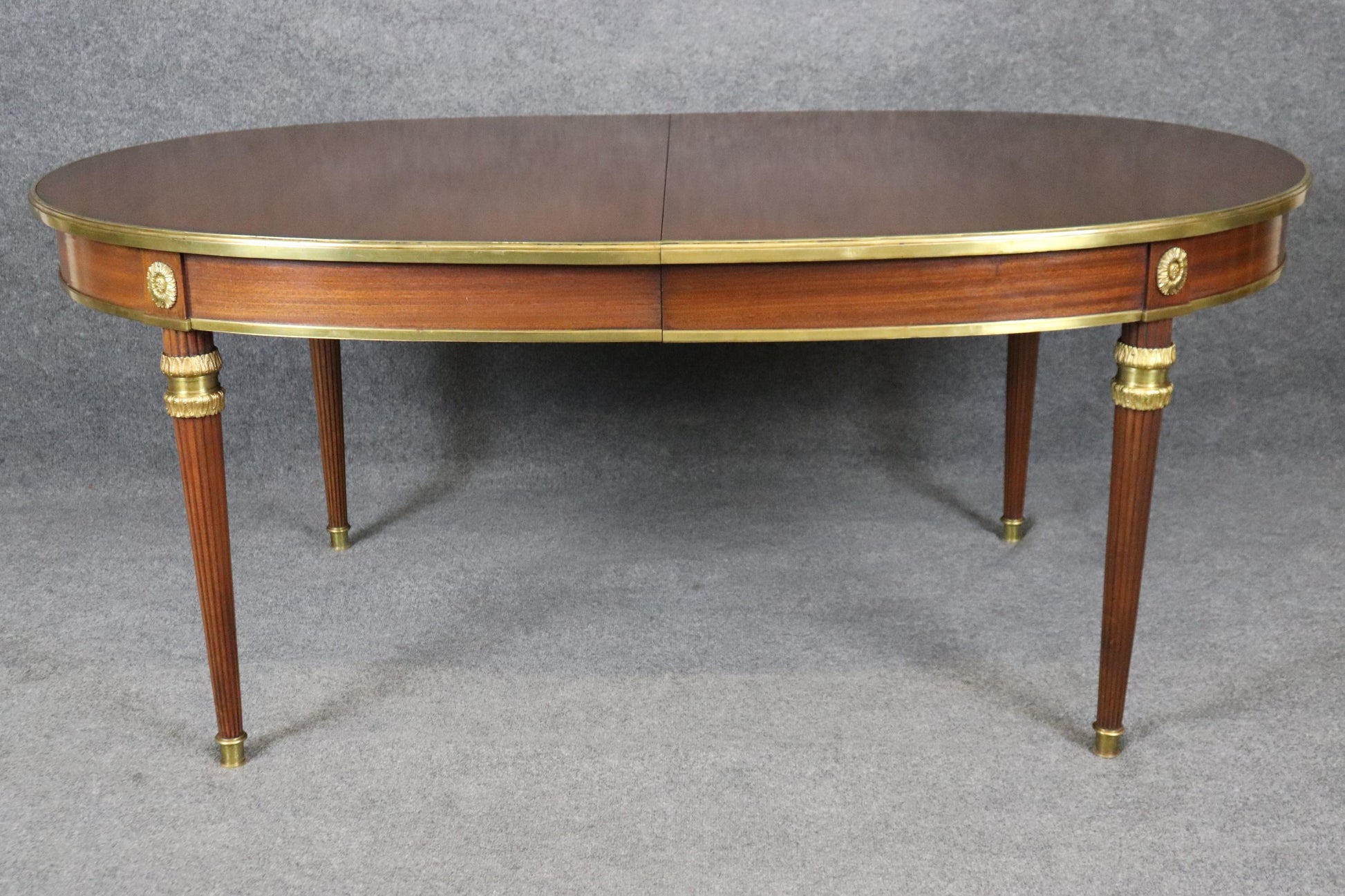 Rare Bronze Mounted Signed Maison Jansen Ribbon Mahogany Dining Table