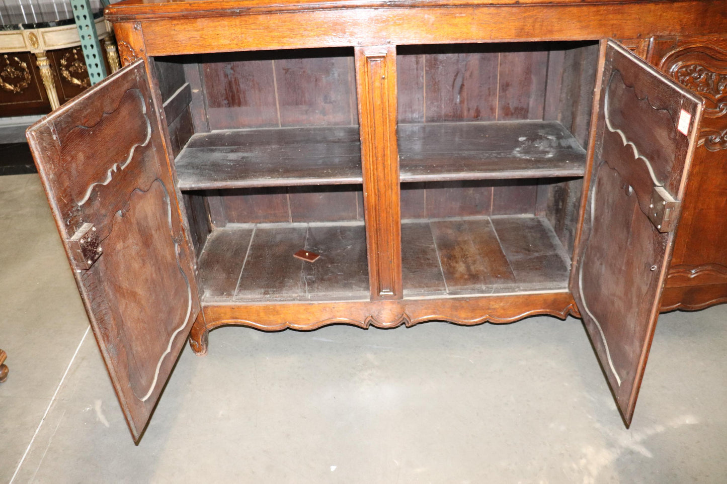 Antique 1770s Era Country French Solid Walnut Carved Sideboard Buffet