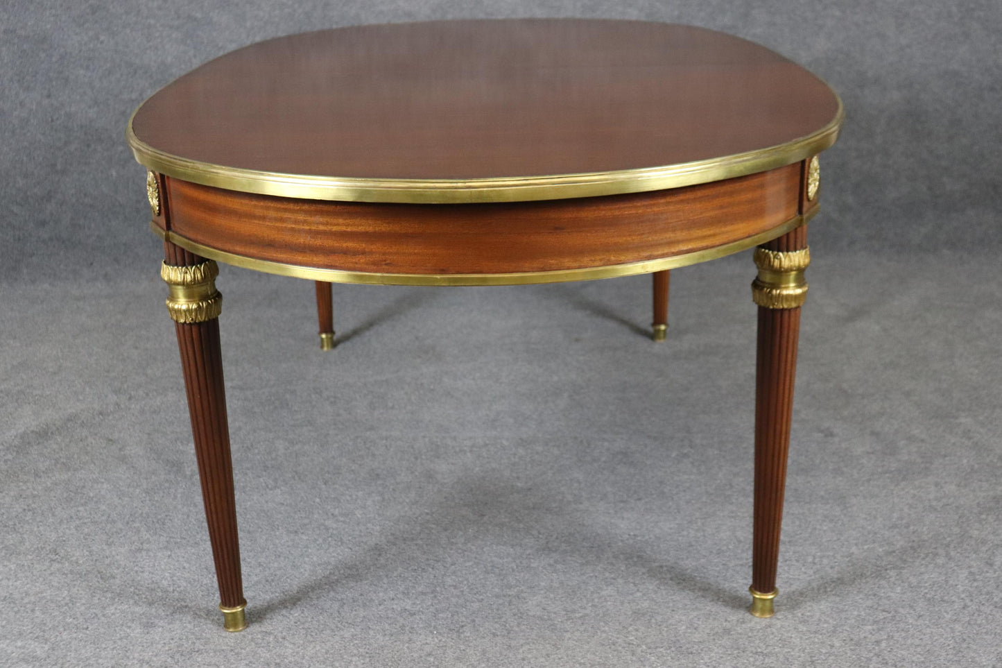 Rare Bronze Mounted Signed Maison Jansen Ribbon Mahogany Dining Table