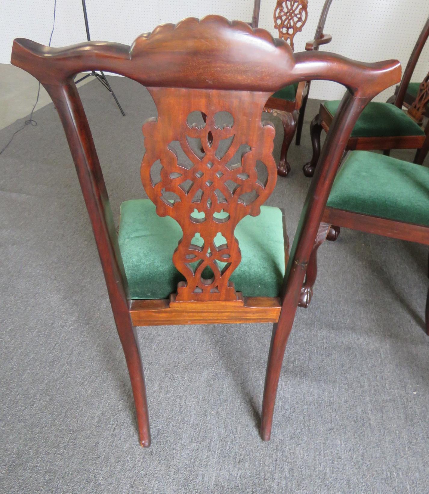 Set of 8 Finely Carved Solid Mahogany Georgian Style Dining Chairs C1920s