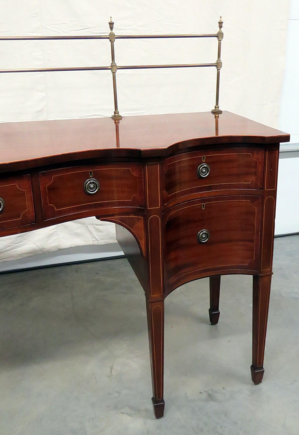 Sheraton Style Inlaid Mahogany Sideboard Server Buffet with Brass Gallery