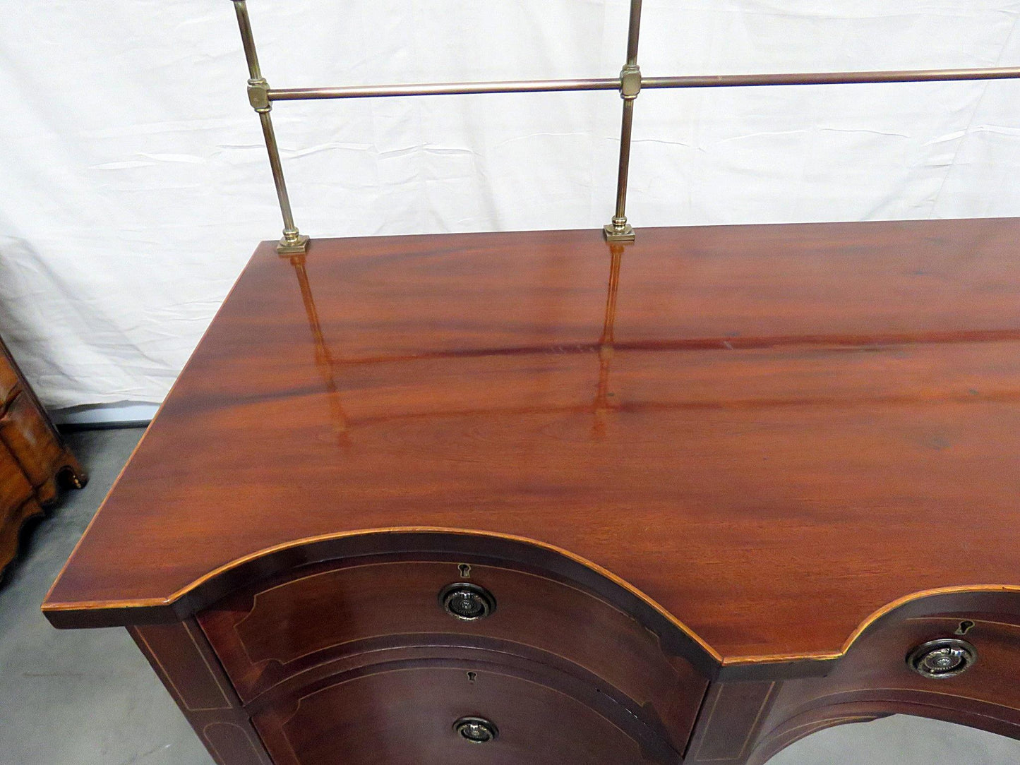 Sheraton Style Inlaid Mahogany Sideboard Server Buffet with Brass Gallery