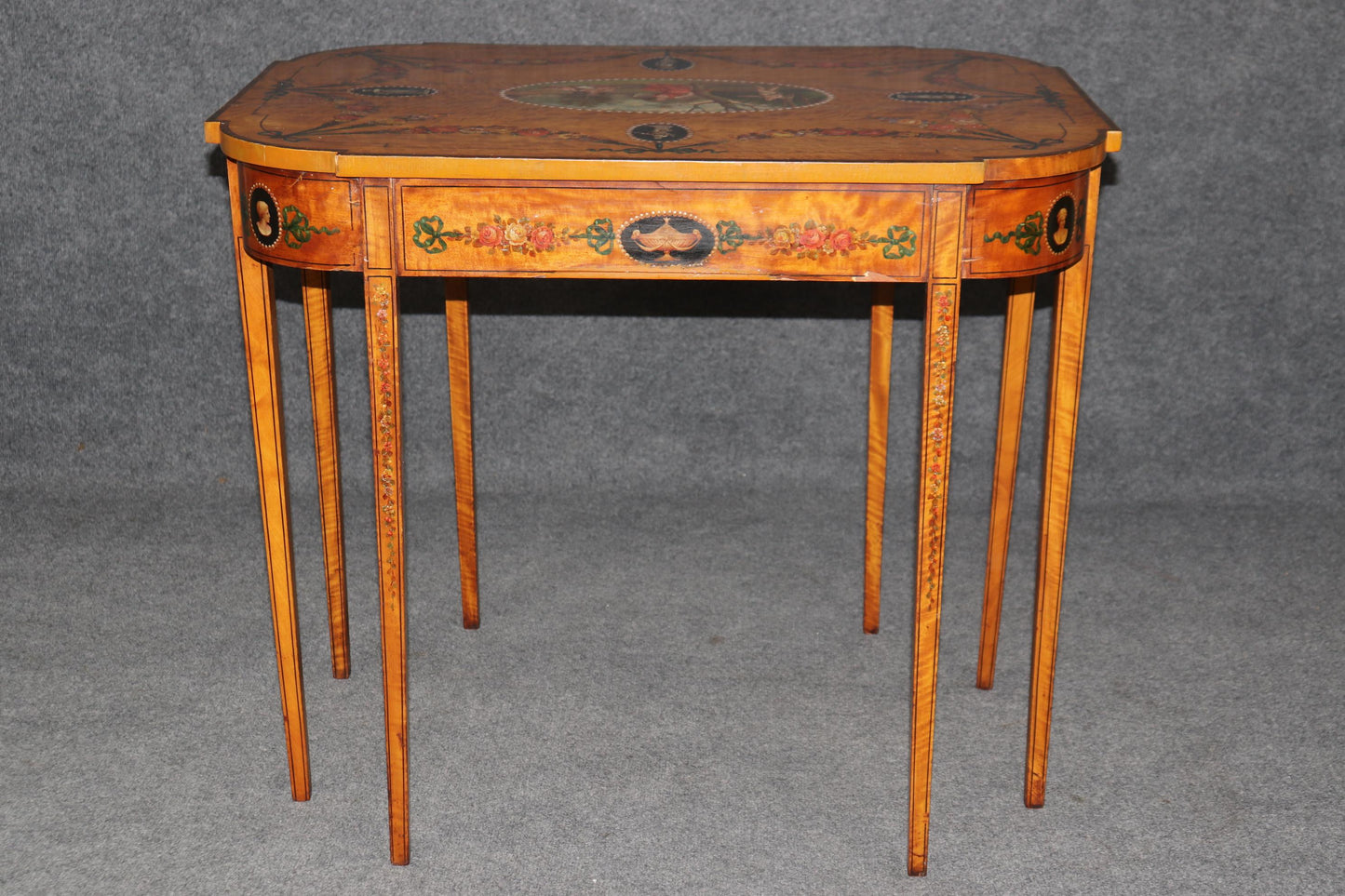 Superb 19th Century Adams Paint Decorated Satinwood English Center Table