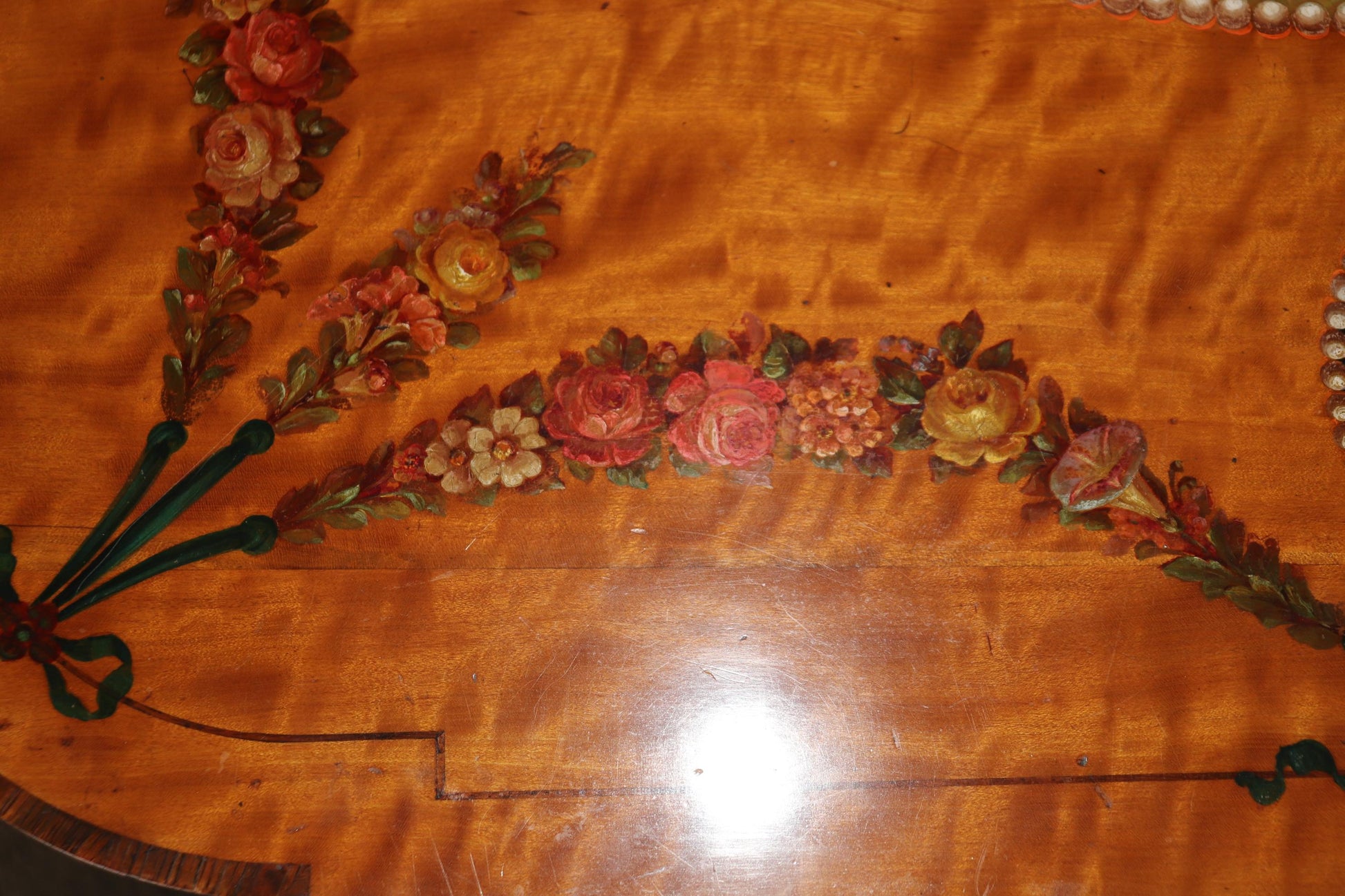 Superb 19th Century Adams Paint Decorated Satinwood English Center Table