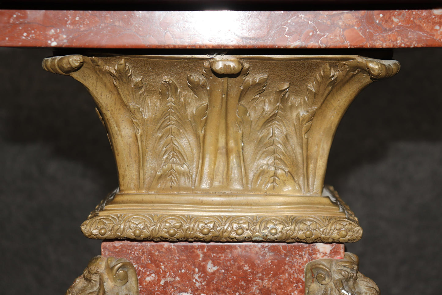 Superb Antique French Louis XV Rouge Marble and Figural Bronze Maiden Pedestal