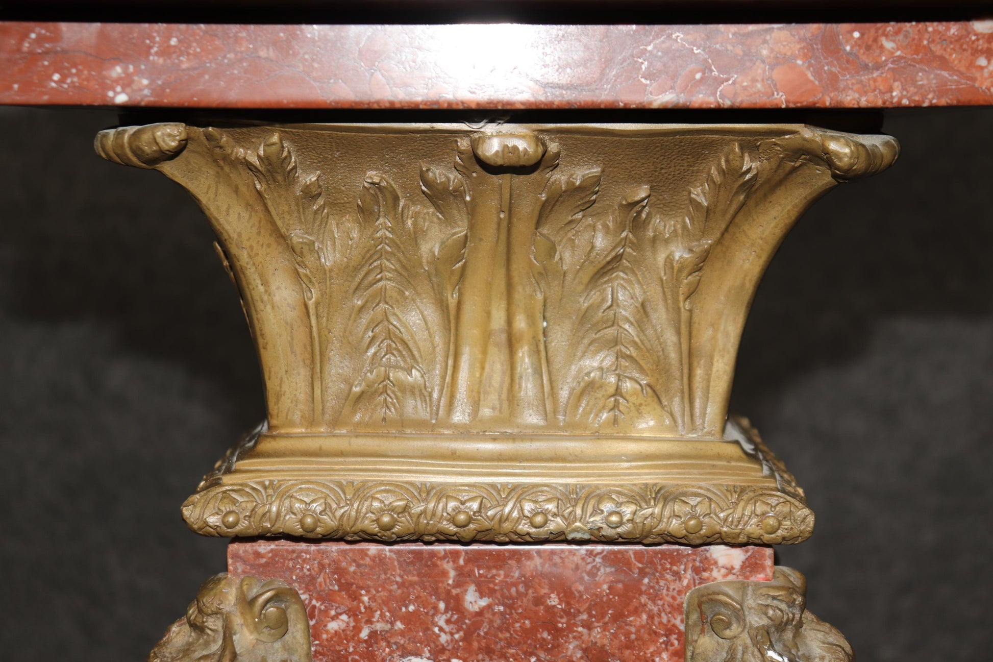 Superb Antique French Louis XV Rouge Marble and Figural Bronze Maiden Pedestal