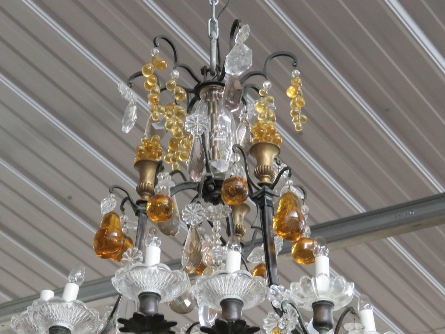 Louis XV Style Bronze Bird Cage Chandelier with Crystal Pears Apples Grapes