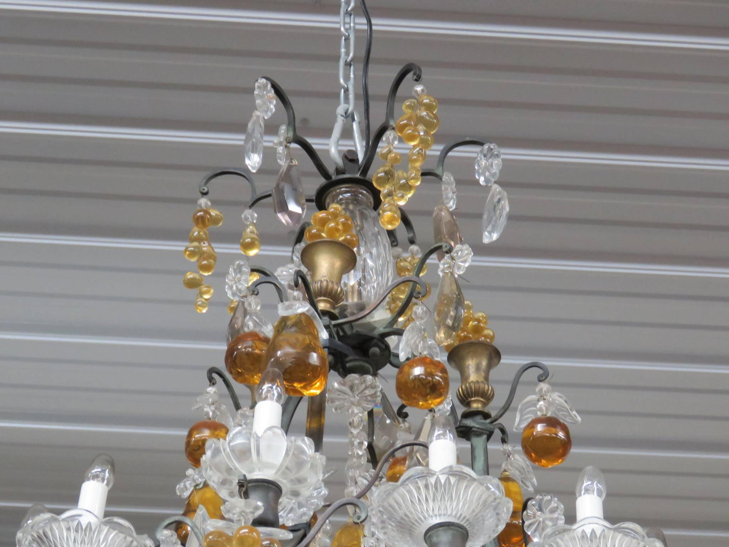 Louis XV Style Bronze Bird Cage Chandelier with Crystal Pears Apples Grapes