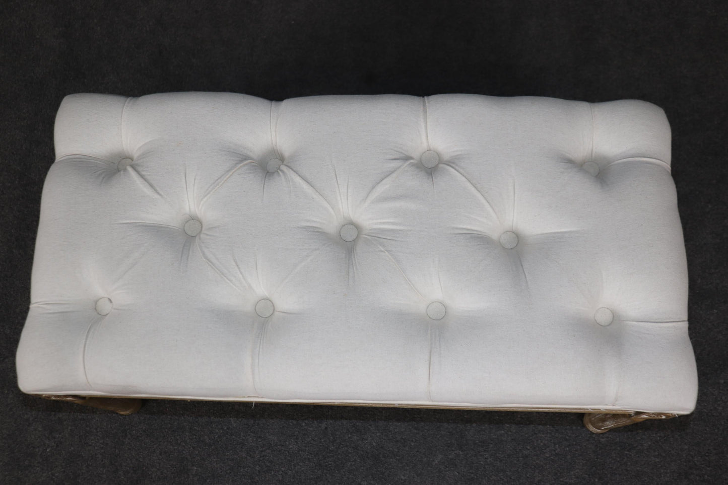 Restoration Hardware Style Bleached Tufted Upholstered Louis XVI Style Bench