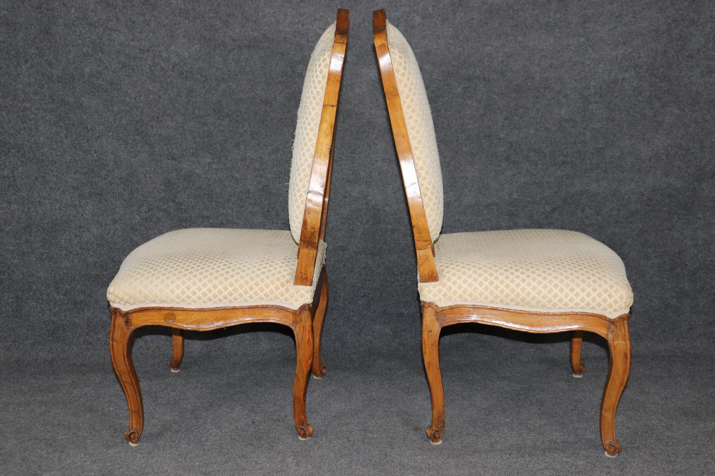 Pair of Antique 1790s Era French Carved Oak Period Louis XV Side Chairs