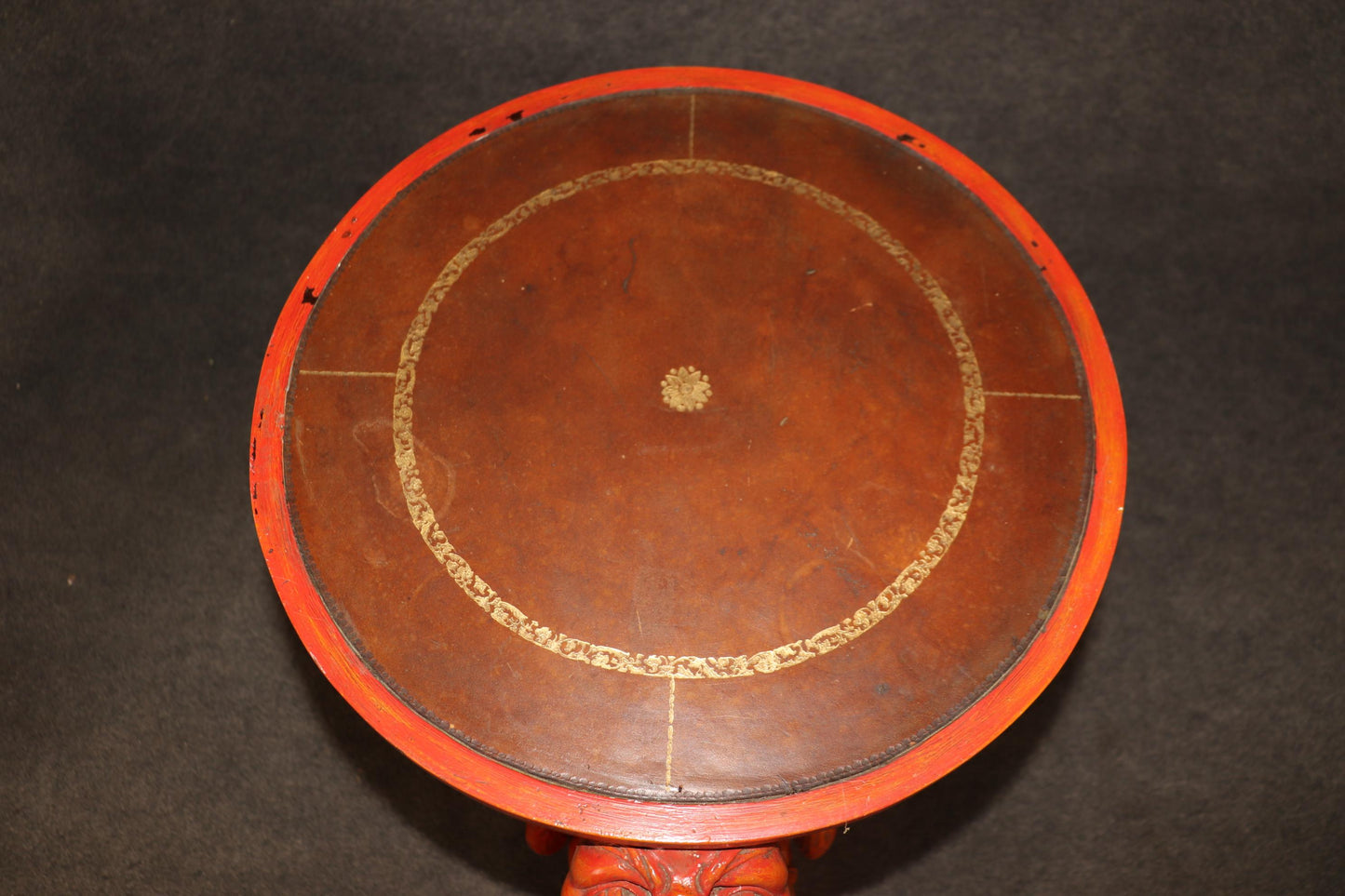 Extremely Rare Pair Full Body carved Griffin Leather Top End Tables Circa 1890s